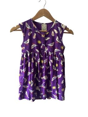 Piccalilly Organic Cotton Tank Dress Purple Seagull Print Size 6-7